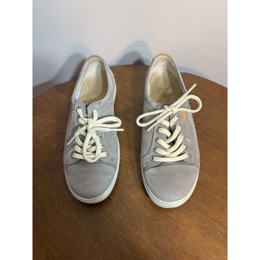 ECCO Soft 7 Womens‎ Grey Nubuck Leather Lace Up Sneakers Shoes 430003 Size 39 8